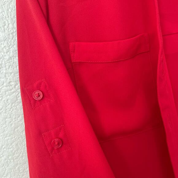 EXPRESS Womens Red The Portofino Shirt Button Down Blouse Top Size XS Workwear - Picture 5 of 8